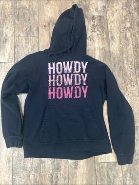 Women's Black Hoodie Sweater with Pink Ombre "Howdy" Print